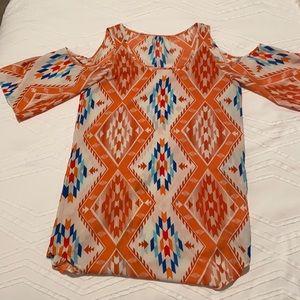 Tribal print cold shoulder dress